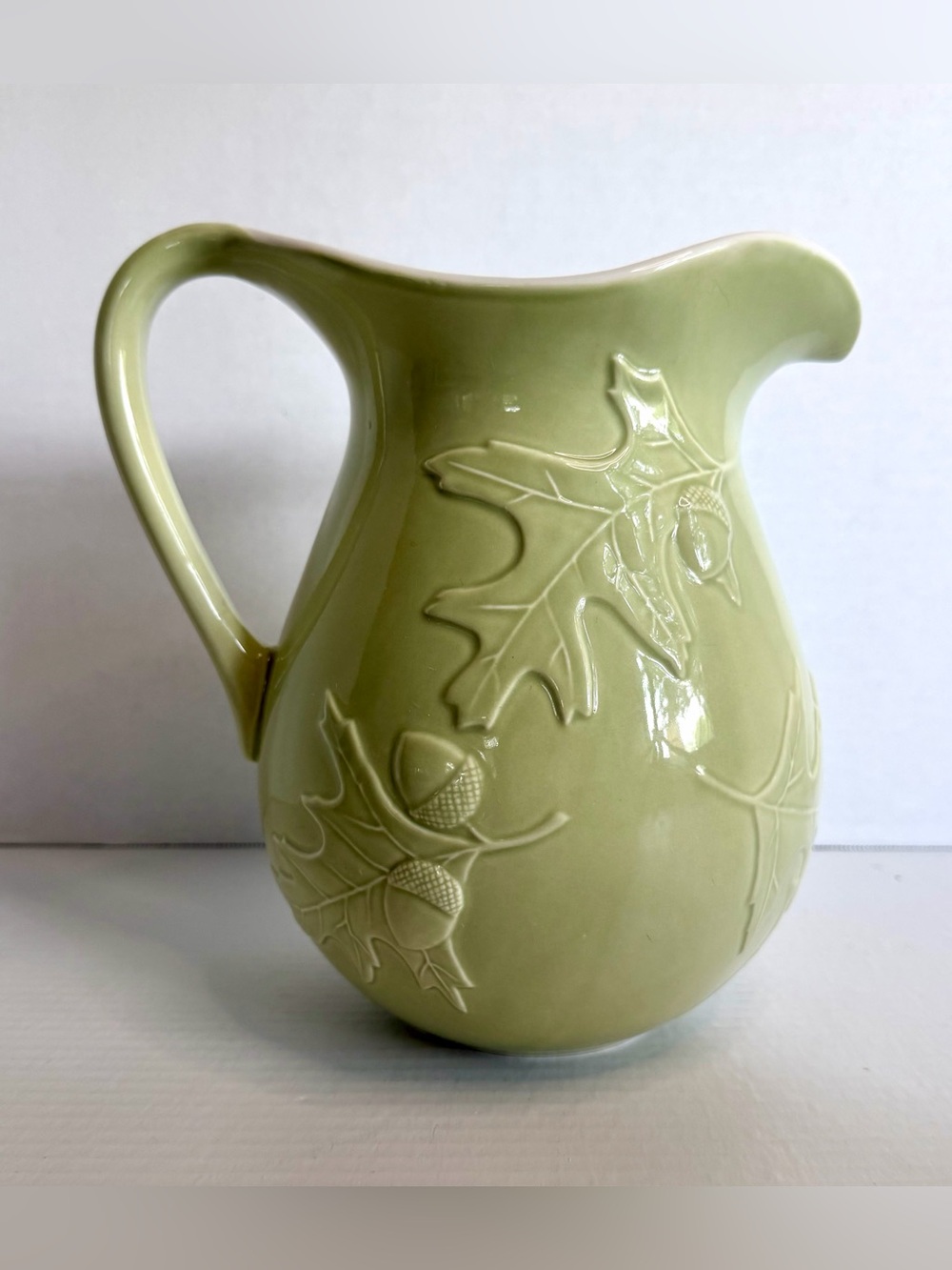Hallmark Signature Sage Green Embossed Leaf and Acorn Ceramic Pitcher